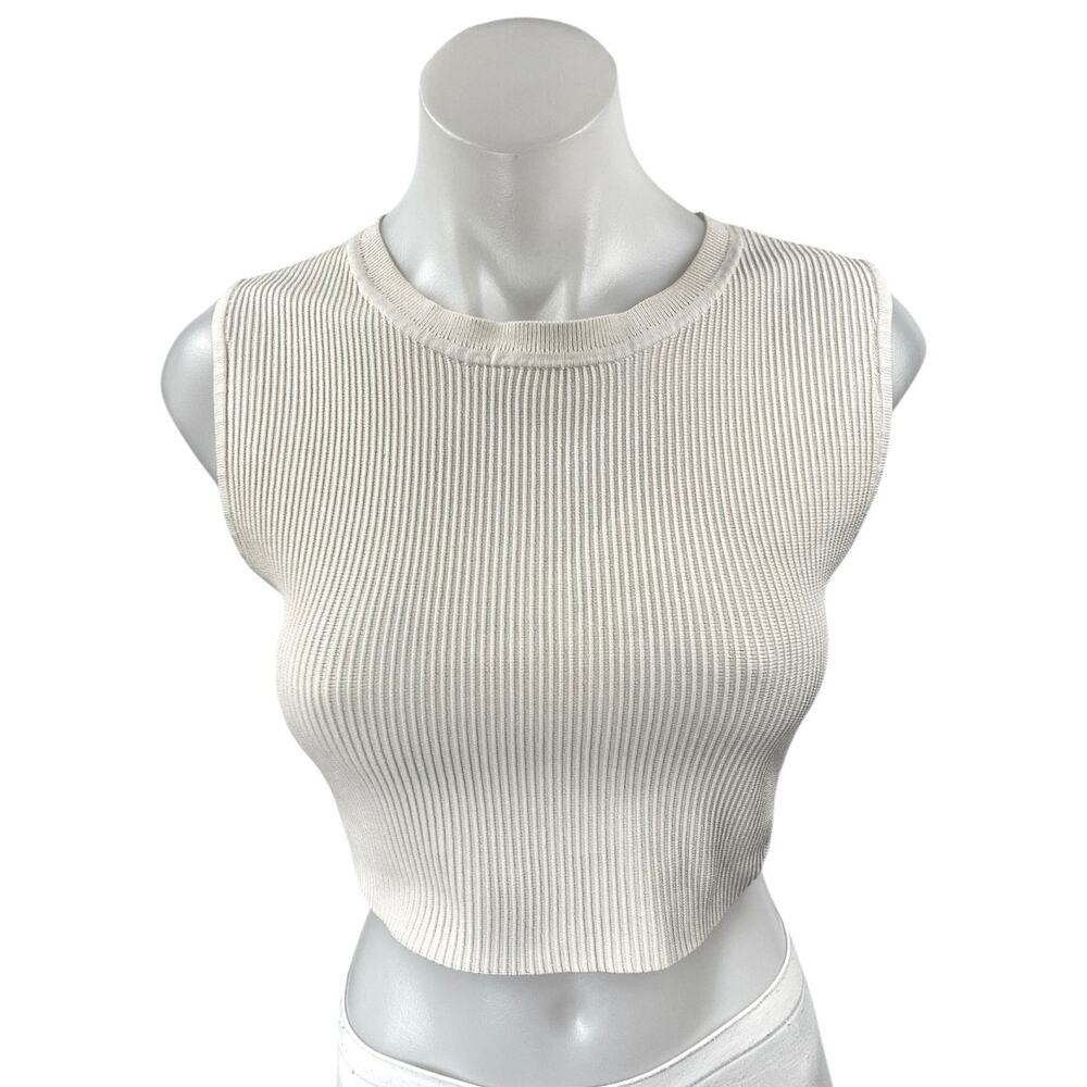 Aritzia Babaton Women's White Rib Knit Sleeveless Cami Crop Sweater Tank Top S